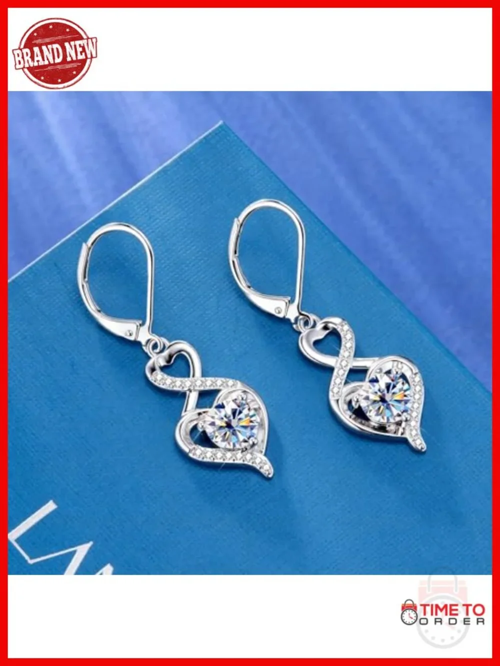 2ct Heart Moissanite Dangle Earrings Silver 14K Gold Plated Lever Back